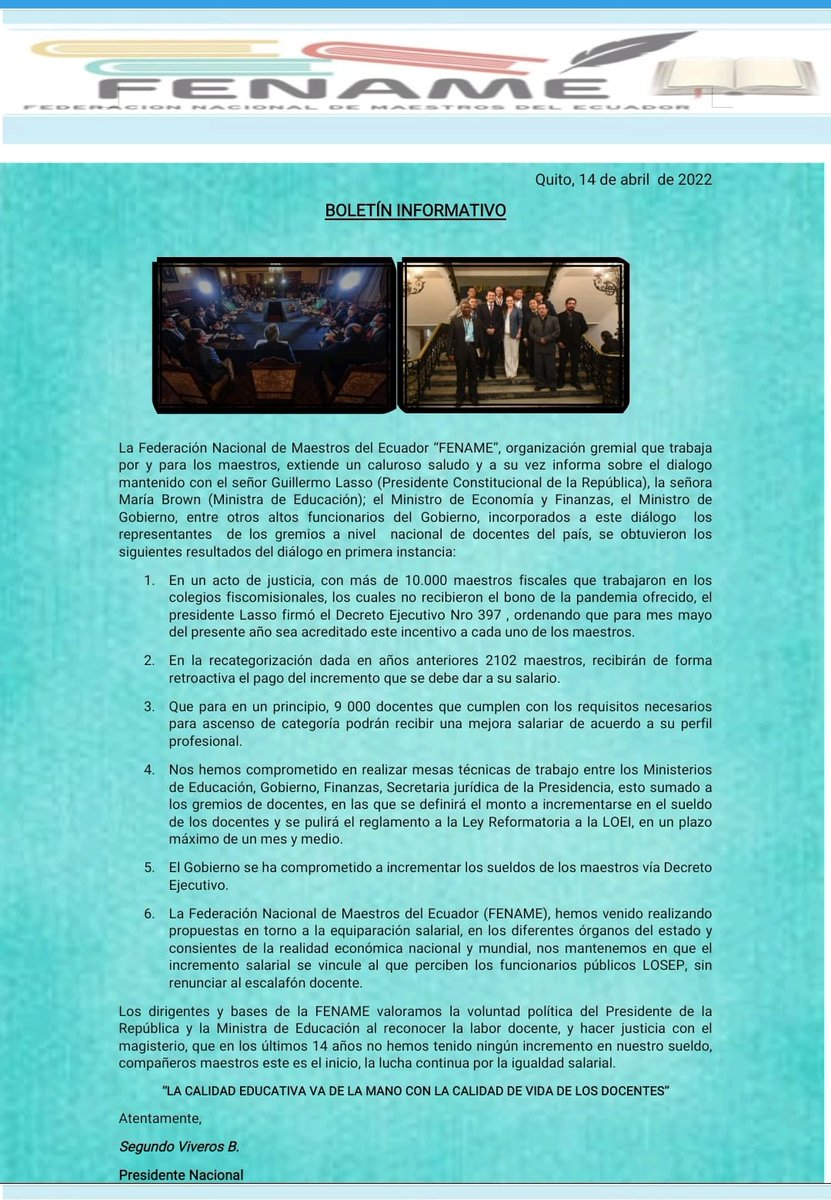 Comunicado oficial FENAME, la organización de maestros/as para maestros/as.