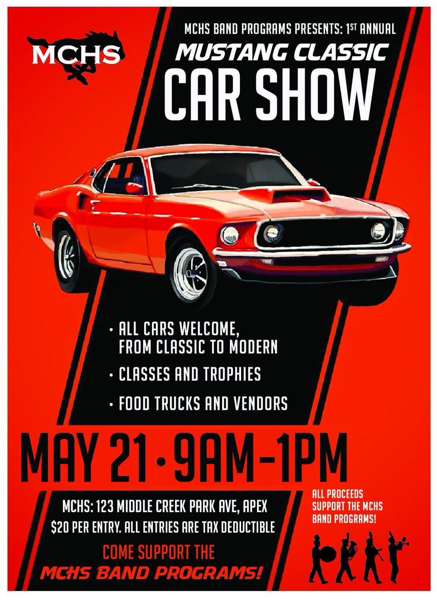 Come check out all of the cool cars in the area! May 21st! 🔴⚪️⚫️🚘🏆🔴⚪️⚫️ <a href="/mchsmustangs/">Middle Creek HS</a> <a href="/MCCreekCrazies/">Creek Crazies</a>