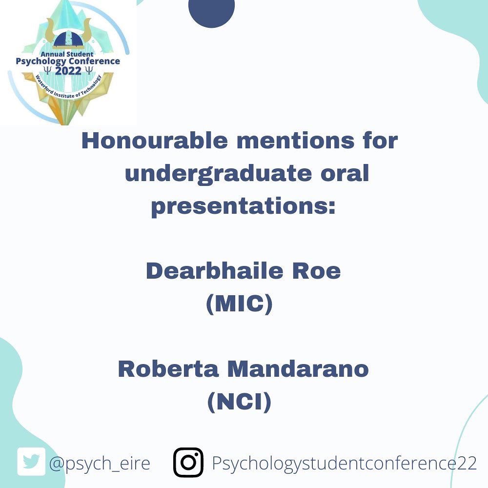 Caoimhe Hannigan (@hannigancaoimhe) on Twitter photo Very proud of all of our <a href="/NCIRL/">National College of Ireland</a> students who presented their research at the <a href="/psych_eire/">All-Ireland Student Psychology Congress</a> student conference this week. Congratulations to <a href="/robsmandarano/">Roberta Mandarano</a> who received an honourable mention for her presentation! Very proud of all of our <a href="/NCIRL/">National College of Ireland</a> students who presented their research at the <a href="/psych_eire/">All-Ireland Student Psychology Congress</a> student conference this week. Congratulations to <a href="/robsmandarano/">Roberta Mandarano</a> who received an honourable mention for her presentation!