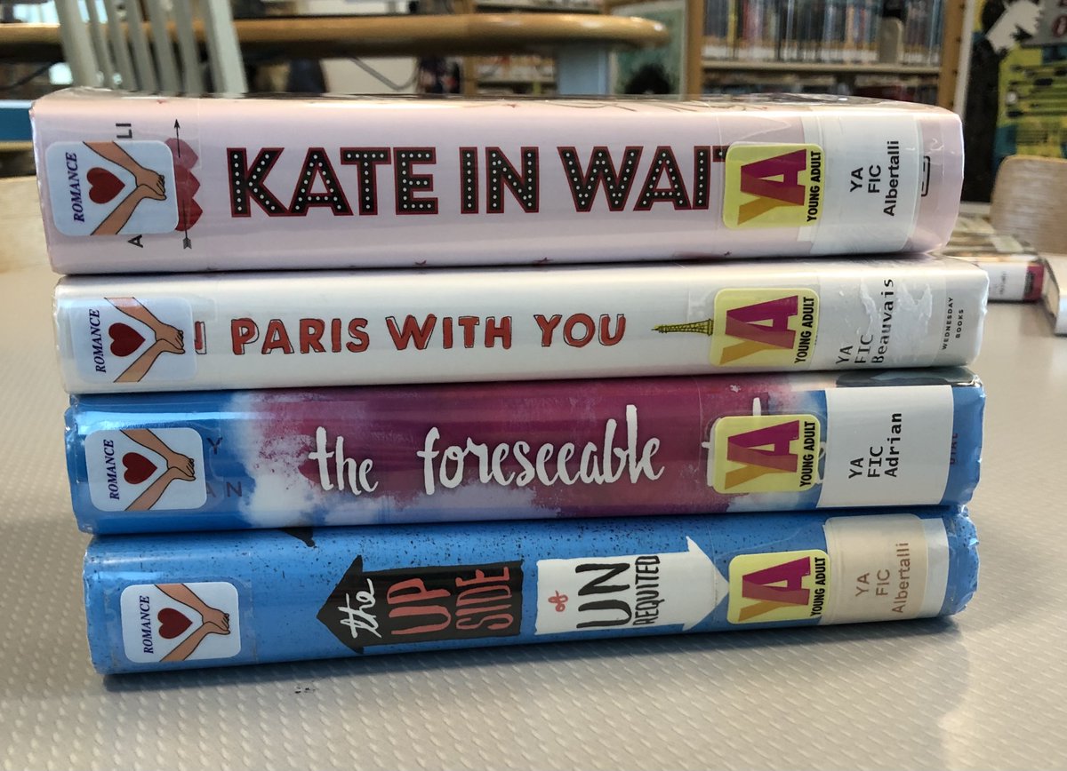 Kate In Waiting
In Paris With You
The Foreseeable Future
The Upside of Unrequited

If you have any book spine poetry you would like to share, tag us,and if it's appropriate we'll retweet it.
#RomanceBooks #RomanceReaders  #bookish #booklovers #nationalpoetrymonth #bookspinepoetry