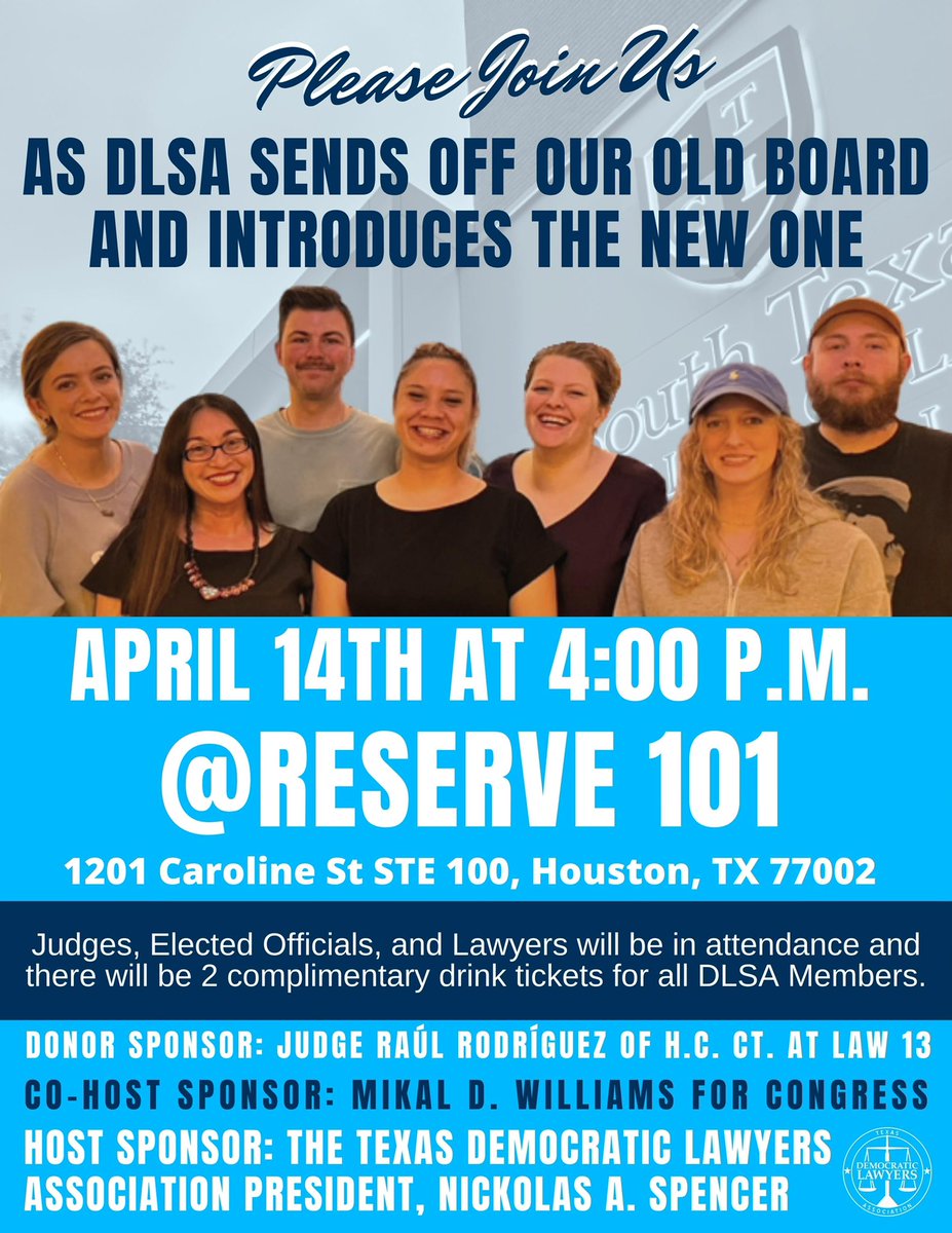 STCLHDems's tweet photo. We are proud to present our newest flyer, featuring our Co-Host Sponsor Mikal D. Williams for Texas Congressional District-14, and our Donor Sponsor Judge Raúl Rodríguez of Harris County Court at Law 13.

Thank you so much, we look forward to see ya’ll at todays event! https://t.co/ZLhCeIkvKe