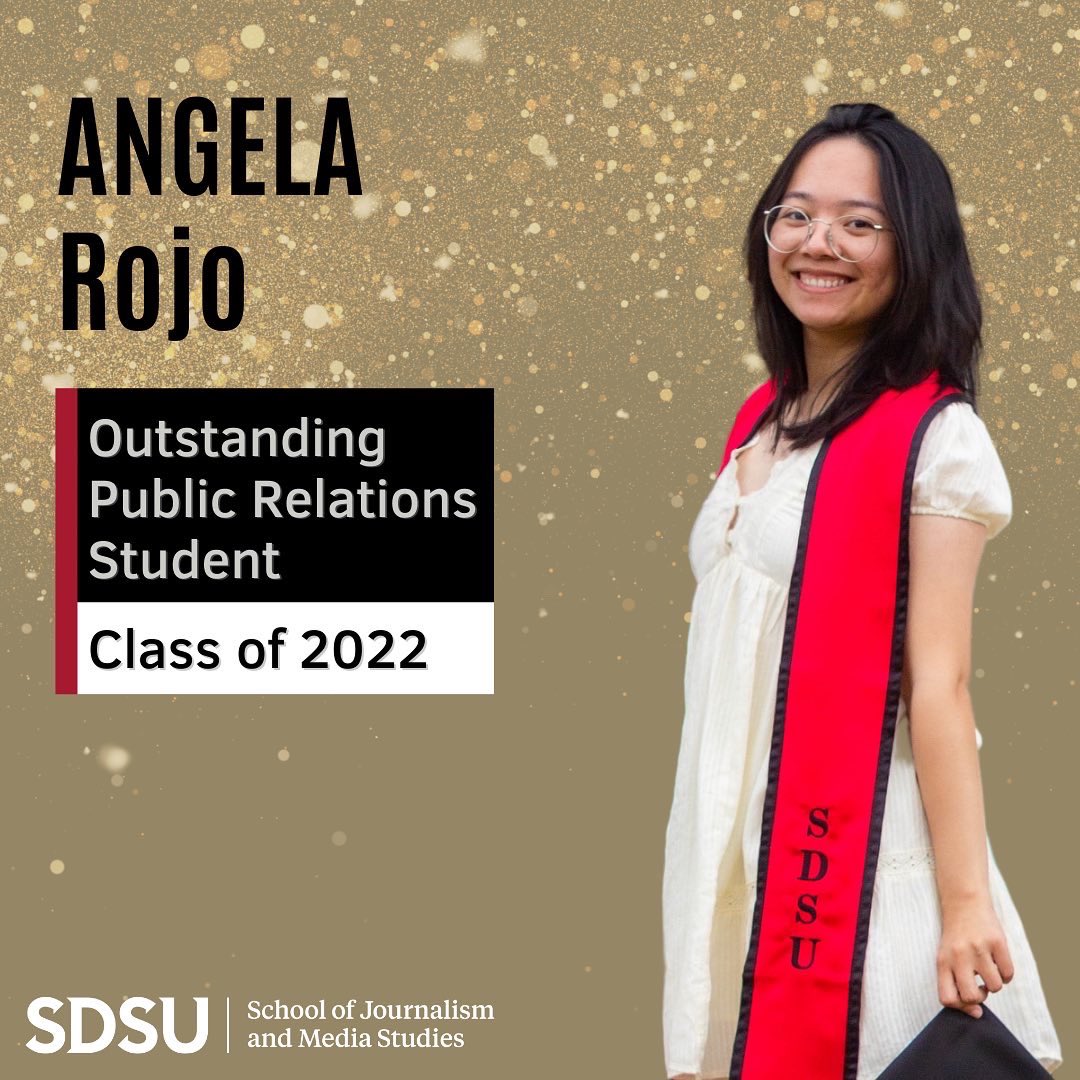 Today we are honoring Angela Rojo as our Class of 2022 Outstanding Public Relations Student! Angela's confidence and determination will take her far in the PR industry. Congratulations, we can’t wait to see what you do in the future! 🎓✨