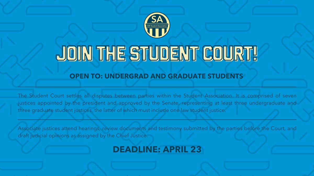 Join the Student Court!  Applications are due April 23 &amp; are open to both undergrad/grad students. Link in bio  ⚖️