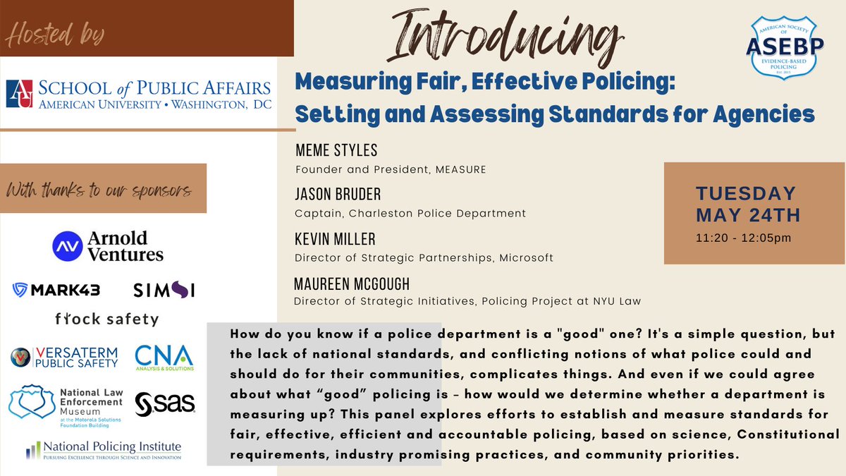 Excited for this panel and the American Society of Evidence Based Policing convening next month!  Plenty of time to register here: americansebp.org/conference_202…