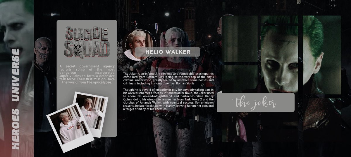 ᅠᅠ
ᅠᅠ
                  ━━⇢ Helio Walker
                  as THE JOKER ◞
ᅠᅠ
ᅠᅠ