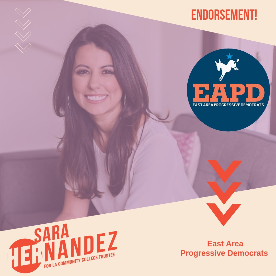 So honored to receive the endorsement of the East Area Progressive Democrats, the largest democratic club on LA's greater East Side!  <a href="/EAPDLA/">East Area Prog. Dems</a> #sara4laccd