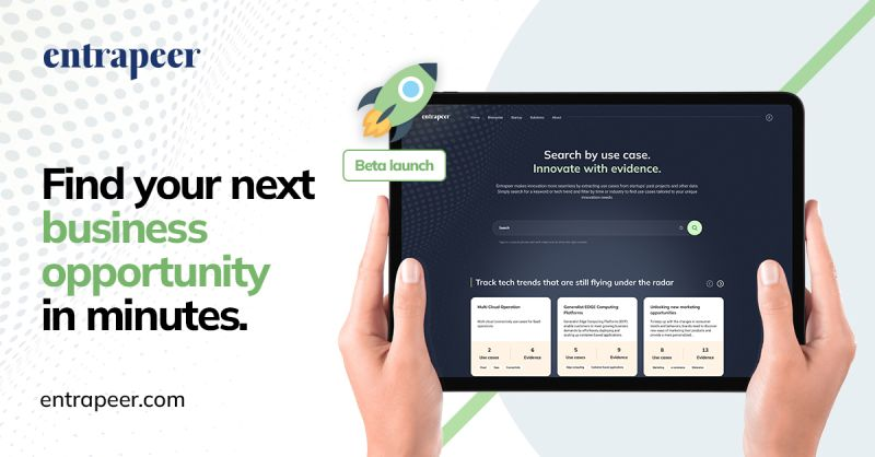 Proud to announce that our website is now live! 
We invite you to explore our #usecase database and see the power of evidence-based #innovation for yourself. 
Simply go to the homepage and start searching!

entrapeer.com
Search by use case. Innovate with evidence.