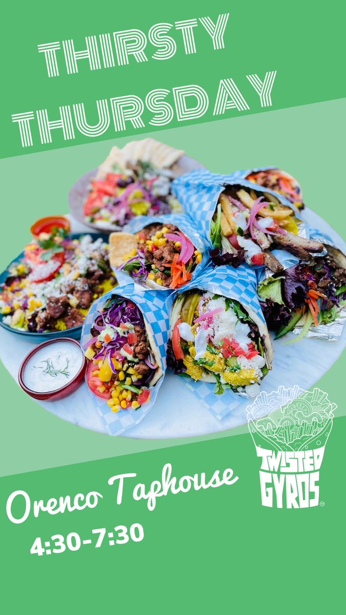 Today’s forecast calls for cloudy with a chance of gyros, rice bowls, and refreshing greens salads. Rain ☔️ or Shine 🌞 we’ll see you Thursday 4/14 at <a href="/orencotaphouse/">Orenco Taphouse</a> from 4:30-7:30 for #ThirstyThursday Whipped feta 🧀 &amp;  piña colada shrimp 🍤 on special
TWISTEDGYROSONLINE.COM