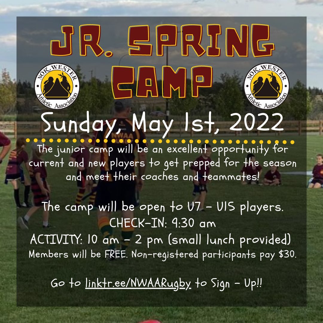 We will be hosting our Annual Junior Spring Camp this year on May 1st!! Sign up now, and bring a friend or two 🤩
*reminder: U17-19 or players competing in high school rugby CANNOT participate in club events until the completion of their season.
