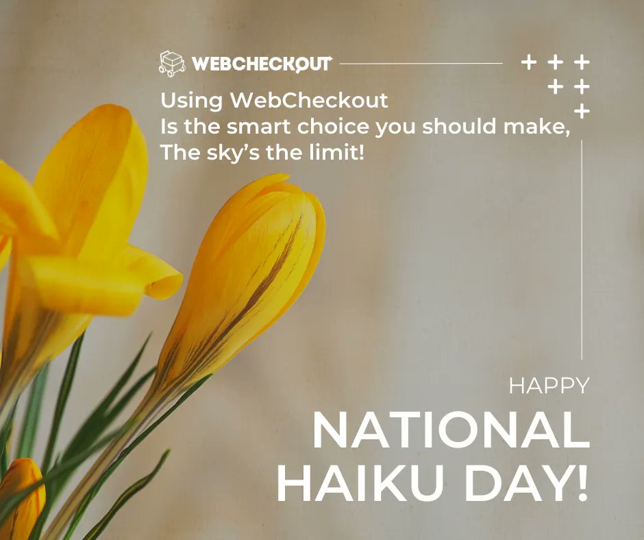 webcheckout's tweet photo. In honor of National Poetry Month and National Haiku Day this Sunday, here is a haiku from our team to you! #NationalPoetryMonth #nationalhaikuday
Learn more about #WebCheckout at https://t.co/urdiJJF3x1. https://t.co/p1AQNyRtIS