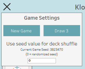 So many kind words - thank you! I squashed a few bugs and also came up with a better deck shuffling method. Turns out that RANDOM() becomes deterministic on Tableau Public, so I came up with a seed-based method instead.  You can even set the seed now in settings.  Have fun!
