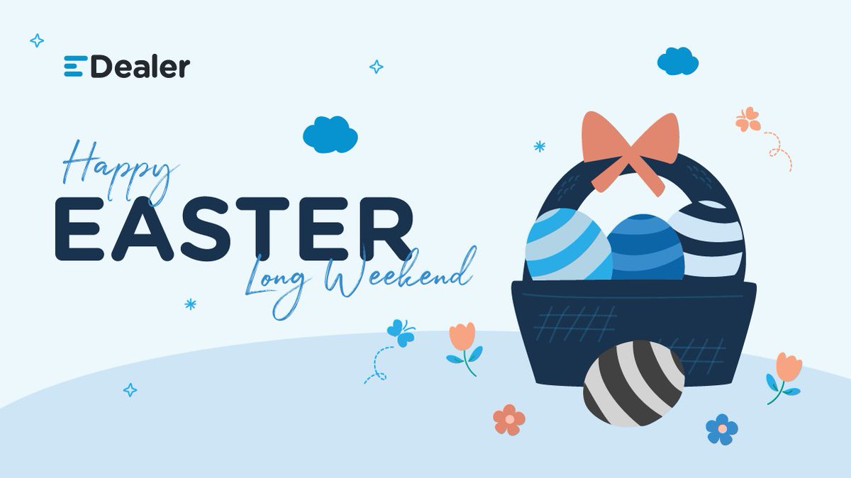 EDealerSocial's tweet photo. Happy Easter Long weekend from your friends at EDealer! We wish you and your family a safe and relaxing break.

Please note: We will be closed tomorrow for Good Friday and will resume regular business hours on Monday, April 18, 2022. https://t.co/bdPPNAalzB