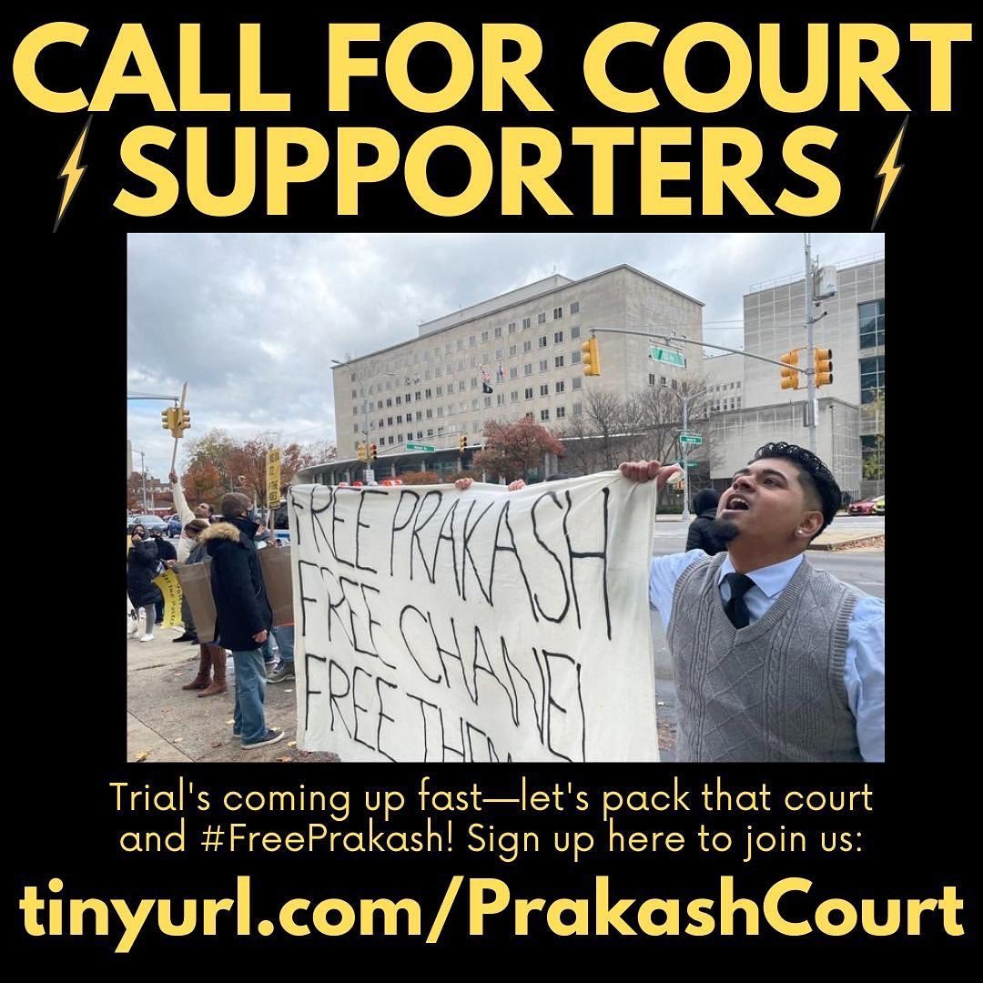 ⚡️CALL FOR COURT SUPPORTERS⚡️

Prakash’s trial will be coming up soon!It’s important to show up and keep an eye on the DA’s dirty tactics so they feel the pressure and see that Prakash’s community is with him!

🔗Sign up to pack the court here: 
tinyurl.com/prakashcourt