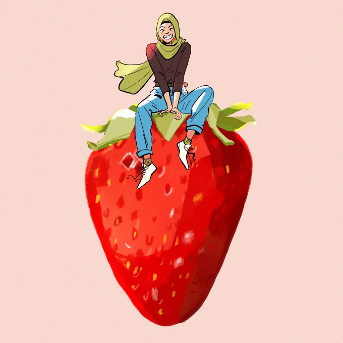 I'm 26 years old today! I look forward to being a menace for minimum 26 years more. 🍓 annual bday self portrait. 