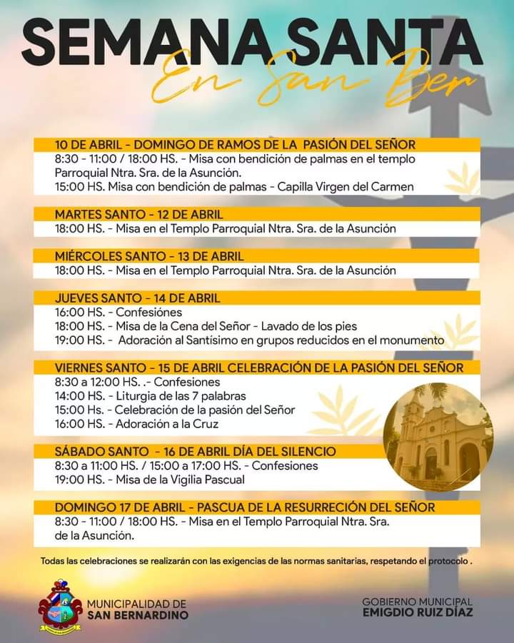 SanBernardinoPy's tweet photo. #REITERAMOS_CALENDARIO🖐

#SEMANA_SANTA_SB_2022 🙏💒

Presentamos el Calendario Parroquial y de Actividades Recreativas para la Semana Santa.

JUNTOS POR SAN BERNARDINO 🤝 
#EMIGDIO_RUIZ_DIAZ_INTENDENTE_SB https://t.co/3IPJ4sCRz7