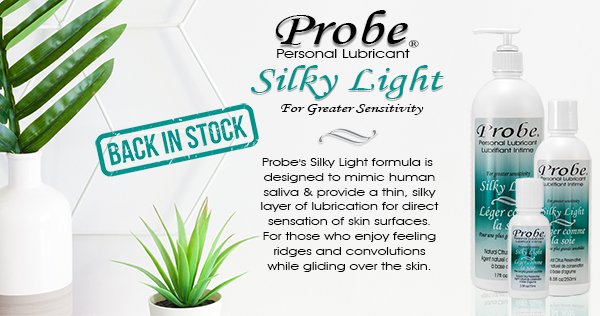 ProbeLube's tweet photo. Probe's Silky Light is back in stock! Find it at https://t.co/fBUZV0zojy Lube it, Probe it, Love it.  #Lubeit #Probeit #Loveit @CheapLubes https://t.co/M9EppguhGF