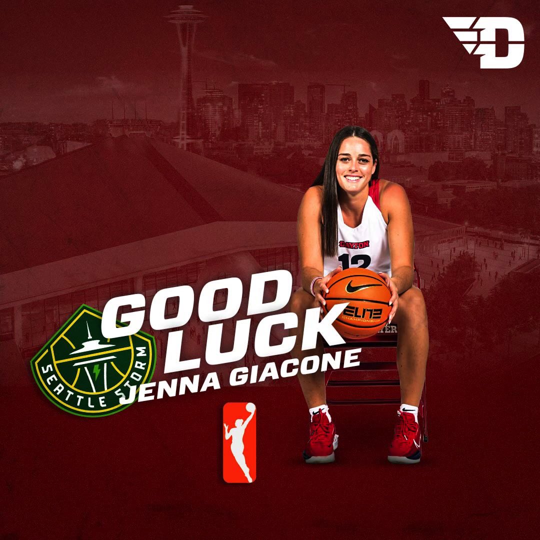DaytonWBB's tweet photo. Congratulations and GOOD LUCK to @jennagiacone12 as she heads to training camp with the @seattlestorm https://t.co/VPZ7dJDTrU