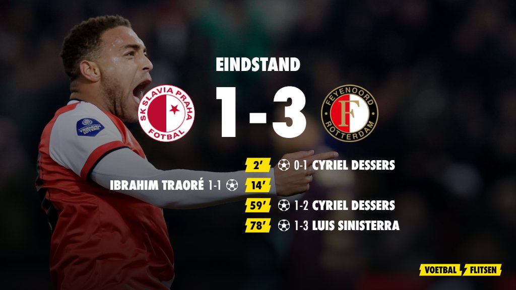 FCVideoNED's tweet photo. Afgelopen in Praag! Feyenoord gaat naar de halve finale van de Conference League, waarin het het Franse Olympique Marseille treft. #SLPFEY https://t.co/s7GtK4ctHo
