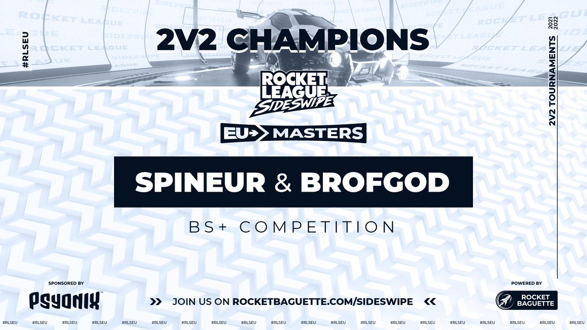 RocketBaguette's tweet photo. 🔴 LES @BScompetition SONT CHAMPIONS DES EU MASTERS 2V2 🏆

Félicitations, @Spineurr &amp; @brofg0d 🦓👏

🏆 #RLSideswipe
🇫🇷 https://t.co/UkpK5KmsRZ
🇬🇧 https://t.co/iePCcVwoKH https://t.co/qssFP35UST