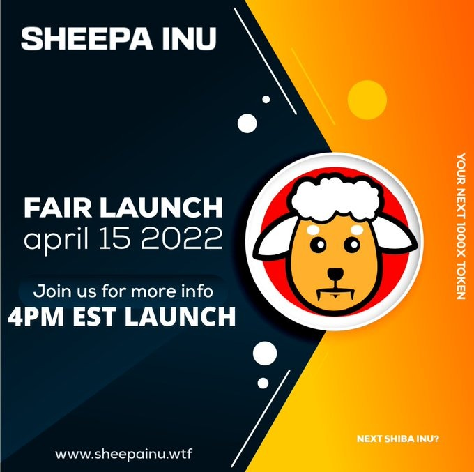 CryptoKuiil's tweet photo. Are you ready for next #SHIB #shiba ?
Do not miss $SHEEPA @SheepaInuToken
π FAIR LAUNCH APRIL 15 - 4PM EDT - 8PM UTC
#SHEEPA FAIR LAUNCH - BOT PROTECTION
Be ready for the largest memecoin of 2022.
Become an early investor. Your 100$ today can get you 100,000 $
ππππ―π― https://t.co/nqV8O9LX8x