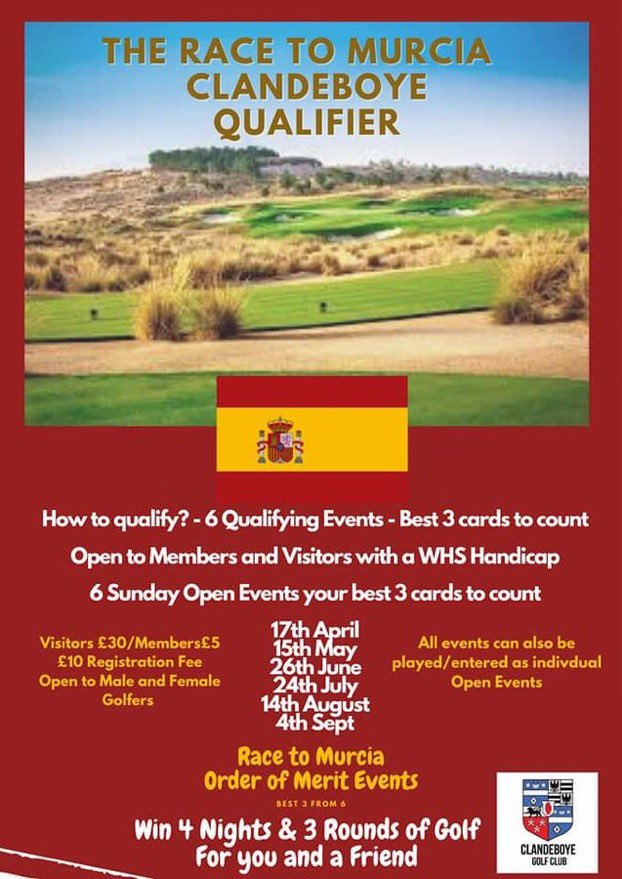 Next stop @ClandeboyeGC this Sunday for our latest Murcia Masters qualifier. Your chance to win a golf trip to Murcia for yourself and a friend.