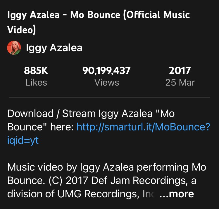 iggyreport's tweet photo. 🚨 ‘MO BOUNCE’ by @IGGYAZALEA YouTube Update;

‘Mo Bounce’ has accumulated a total of 90,199,437 views on YouTube. It is so close to 90.2 MILLION! We’ll be holding a watch party for it next Tuesday. To watch it now, use the link below: 

https://t.co/HVMy2Qd0Q5

#IggyAzalea #Iggy https://t.co/iCVqXX03wV