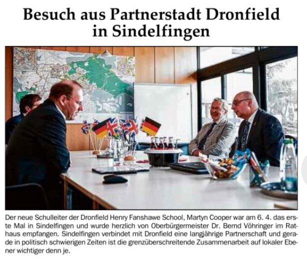 Headteacher Martyn Cooper meets the mayor of Sindelfingen during his recent visit. A very warm welcome from our friends in Sindelfingen and a week of confirmation of the strong links between our schools. Looking forward to many more years of our exciting GGS-DHFS partnership.