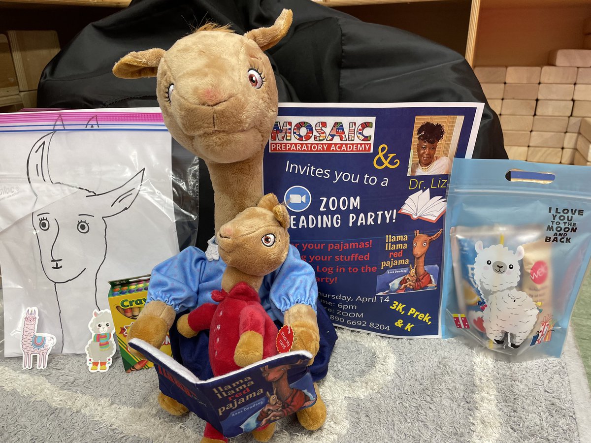 MosaicPrep's tweet photo. Our principal is ready for our Llama Pajama Party. We are starting spring break with a fun reading night of all things llamas. We even gave out party bags for the virtual fun. @KristyDeLaCru15 @NYCSchools https://t.co/dOEJL01cE0