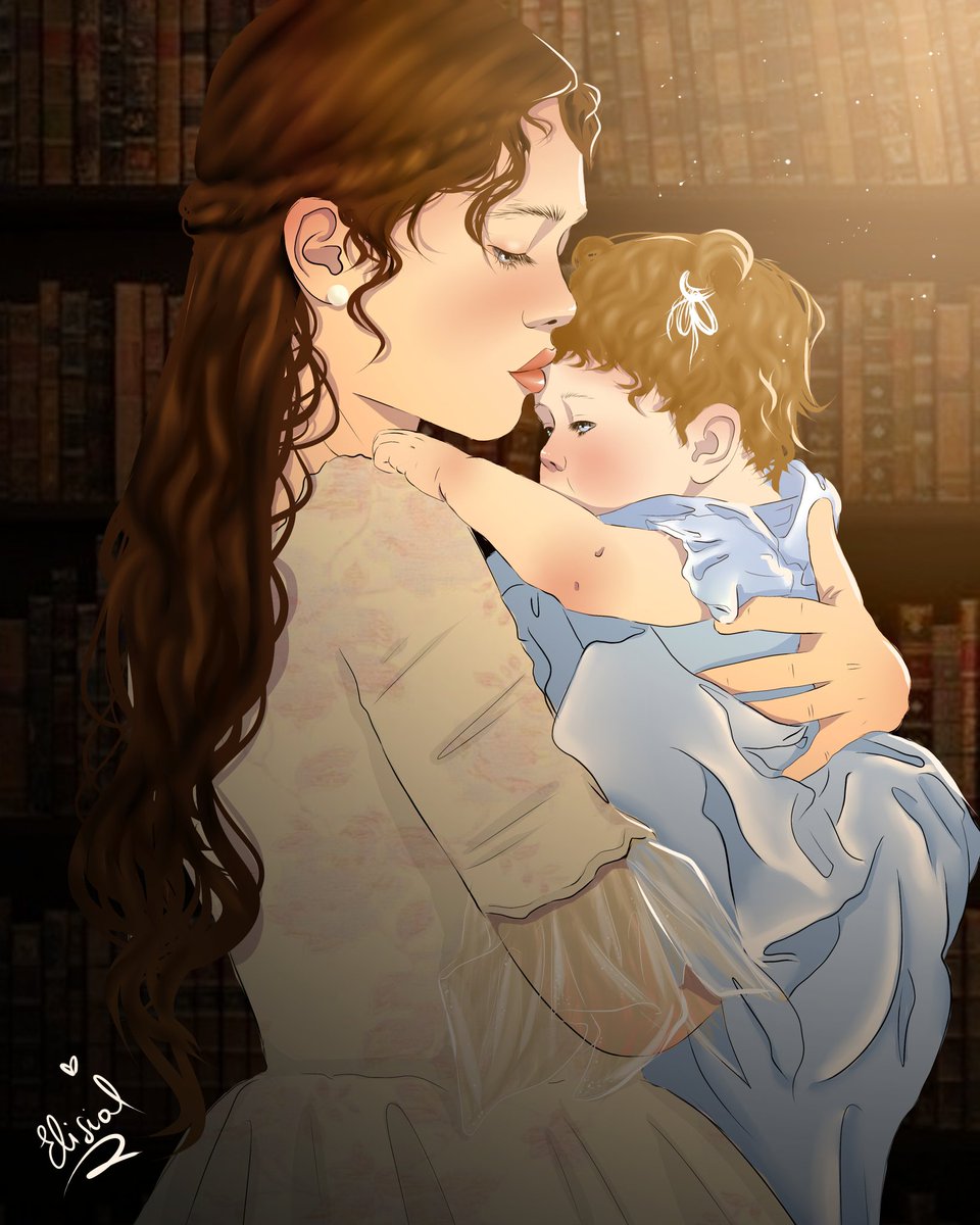 elisial_art's tweet photo. Tessa walking baby Lucie inside the library to calm her down, humming tunes she hear Jem play and reading Will's favorite books to her 💙 

Please kindly accept this headcanon I cannot get over 🥺

@cassieclare https://t.co/P3k8bkA3lN
