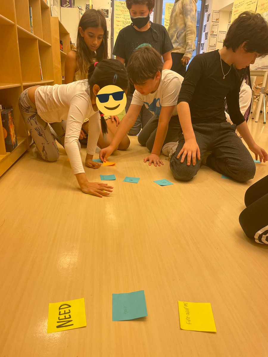 Sorting out our observations of technology from our field trip. We used a spectrum sort, deciding what we considered needs, like fire alarms & what were wants, like OMNY tap & go to enter the subways. Some debate whether elevators & automatic doors were needs or wants 🤔 #pyp