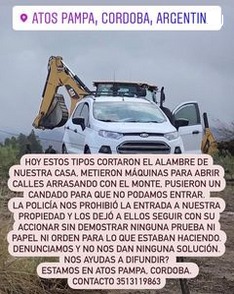 La cámpora tomando Campos a 15 km de Villa General Belgrano.