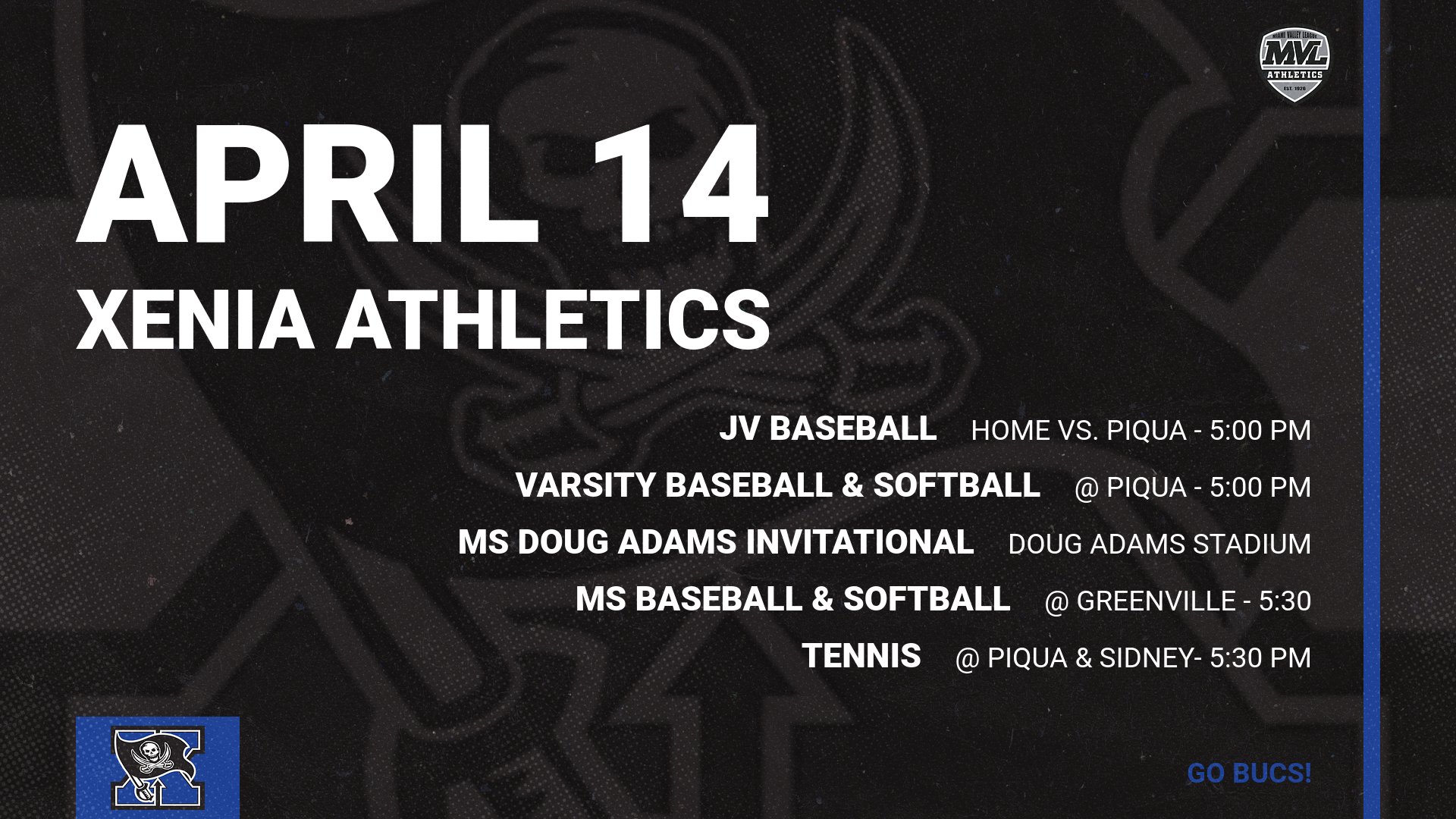 Xenia Athletics on Twitter "April 14th Xenia Athletics Events Go Bucs
