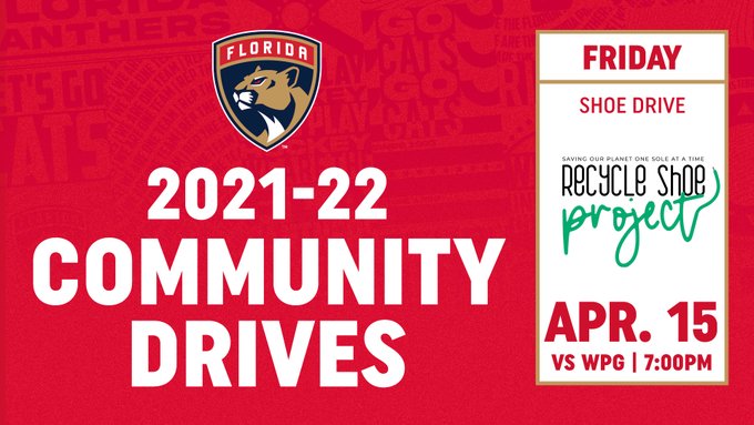 #RTClient @FlaPanthers needs shoes! Recycle Shoe Project is tomorrow at @flalivearena! For every pound of gently used shoes donated prior to our #WPGvsFLA game, 50 cents will be donated to the Florida Panthers Foundation. https://t.co/jed7XZeCUj https://t.co/lHhOOULLtv