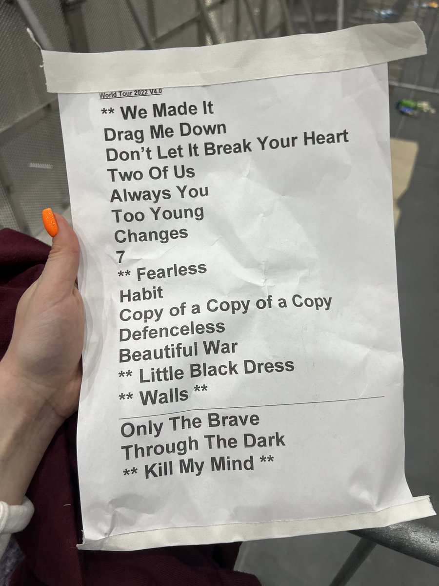 Set list for tonight’s show! JHO is off the list, replaced by Change (s).

© tbslprince #LTWTPoznań