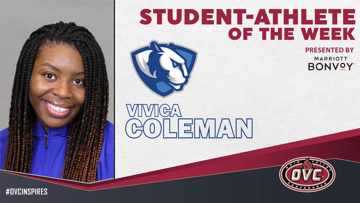 OVCSports's tweet photo. Our @MarriottBonvoy OVC Student-Athlete of the Week is @EIU_TF's Vivica Coleman (@_aciviv_).

Last year she was named to the OVC Commissioner's Honor Roll for her work in the classroom.

https://t.co/QTufQnABLD

#OVCinspires | 
@EIU_Panthers https://t.co/7tSnHvFDVx