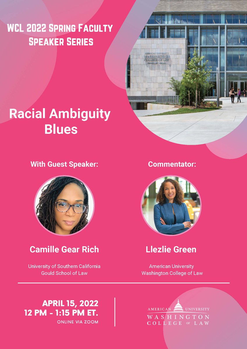 Delighted to host @ProfCRich of @USCGouldLaw and PRYSM (prysm.usc.edu) at @auwcl to workshop her book #RacialAmbiguityBlues for the first time. Thank you in advance to @ProfLlezlie for her thoughtful commentary!