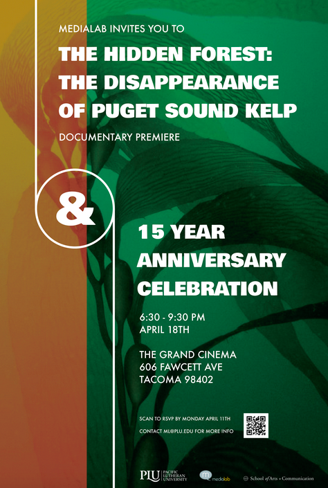 PLUNEWS's tweet photo. PLU's MediaLab premieres this year's documentary - The Hidden Forest: The Disappearance of Puget Sound Kelp and will celebrate 15 years of accomplishments at the @GrandCinema on Monday at 6:30 pm. 

Join us by RSVPing at the link below. 
https://t.co/ONKf2prspI https://t.co/6JjRQtLHdG