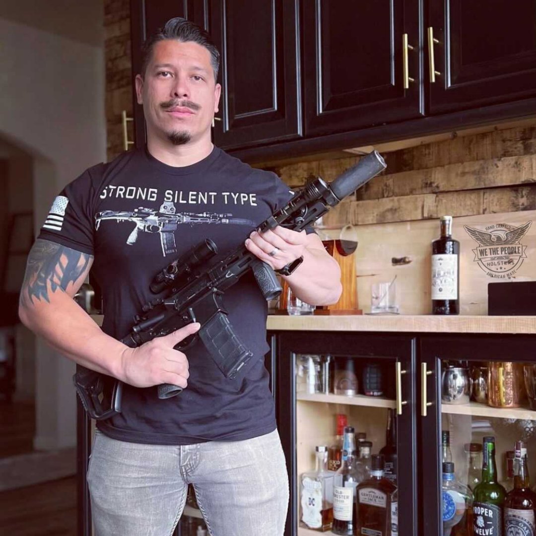 Wethepeoplehols's tweet photo. Don't let the noise distract you, be a strong silent type. 🤫

https://t.co/8w8LvCjGUc
Shirts, hoodies, and long sleeves available at the link above. ⤴️

#strongsilenttype #ar15 #ar15 #ar15life #ar15gunfighter #silencer #suppressor #suppressors #suppressed #tacticallife https://t.co/7Go6RuQXLc