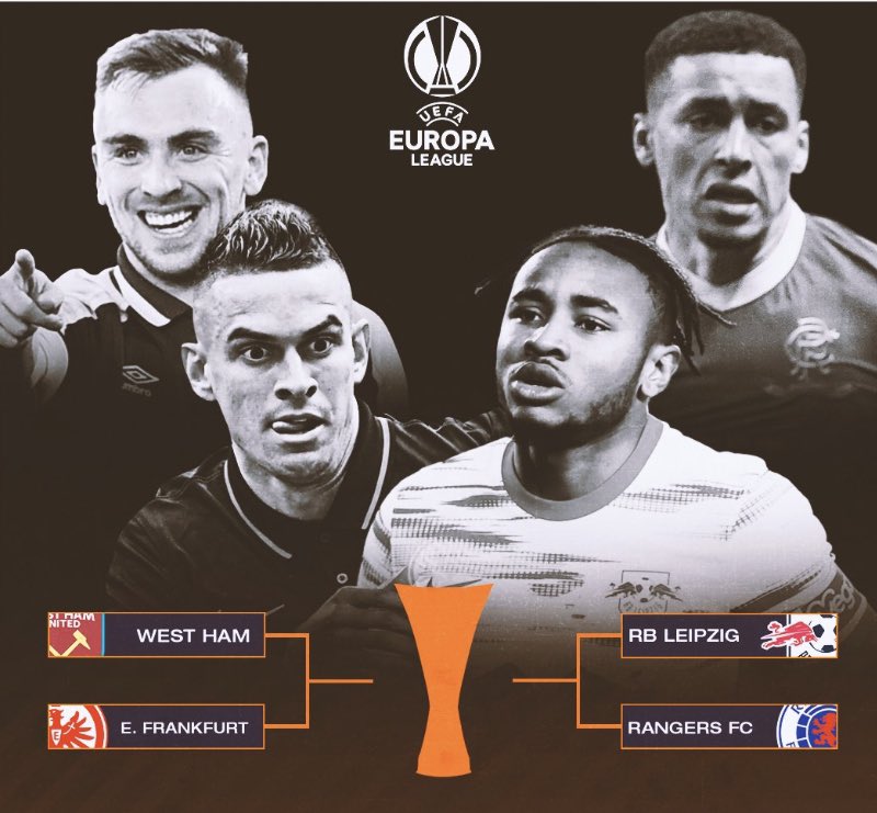 craigforrest1's tweet photo. As much as I would have loved seeing #WHUFC beat Barcelona I think this is the best possible semifinals opponent #UEL Congratulations #RangersFC What a week of European football! Even #LeicesterCity are in some kind of tournament 😂 @footy_prime #UCL #UECL #LEIPSV #LYOWHU https://t.co/P0FhUtivMe