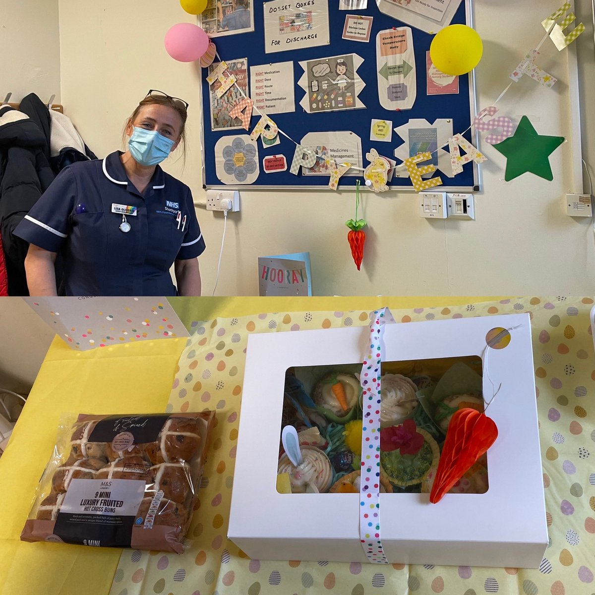 Easter treats for staff on B2,B4, B5 &amp; B6. Well deserved “THANK YOU”.Patients also enjoyed hot cross buns with their afternoon tea and snacks.<a href="/StockportPtExp/">Stockport Patient Experience</a> <a href="/StockportNHS/">Stockport NHS FT</a> <a href="/glennellis1974/">Glenn Ellis</a> <a href="/jellybeanscot/">gail daly-brown 💙</a> @SupportSft <a href="/helshow1/">HH</a> <a href="/hood_mamoona/">Mamoona Hood</a>