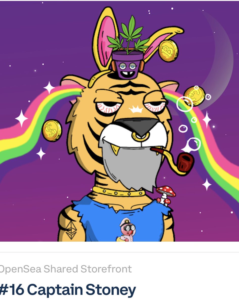 EVERYBODY Meet my custom1:1 <a href="/GrouchyTigers/">Grouchy Tiger Social Club 🐯🛡️</a> CAPT. Stoney the Grouchy Old Tiger! Plant on head is  <a href="/PlantParade_nft/">Plant Parade NFT</a> for my peeps! <a href="/24CarrotBunny/">Doodlcorns by 24 Carrot</a> fam gold bunny ears!The shirt my OG Capt.Drip for my <a href="/justforgoodNFT/">Drip for Good 💧 - Mint is LIVE!!</a> fam! background inspired by the talented <a href="/chrishoenigmann/">Chris Hoenigmann</a> 🐯🪴🐰💧❤️