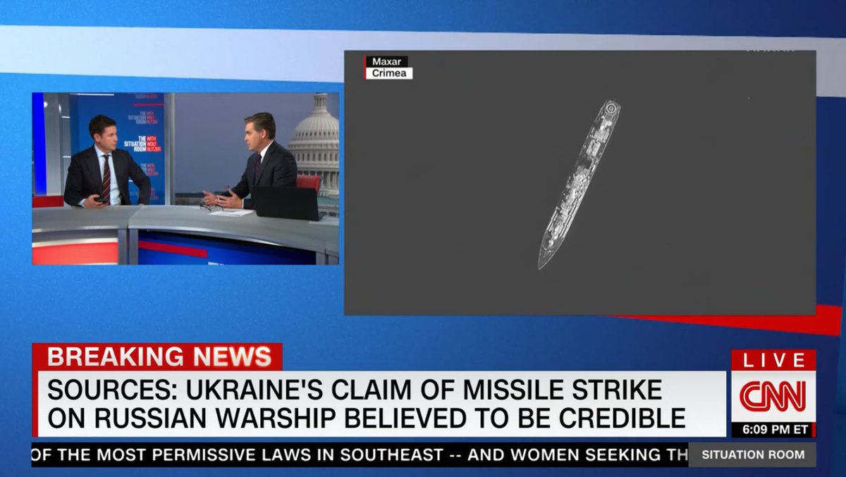 Media:@Acosta with @mchancecnn on the sinking of the #Russian flagship #Moskva, sources saying as a result of a #Ukrainian strike on the missile cruiser: 'This is the same warship that threatened Ukrainians at the start of the war. So this is a huge symbolic victory.'