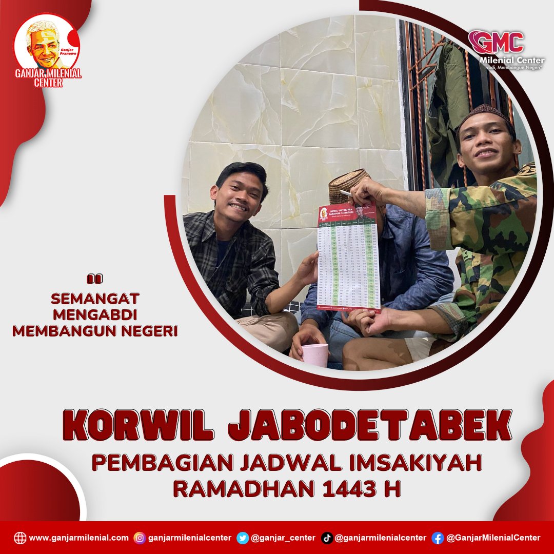 ganjarmilenial4's tweet photo. Alhamdulillah 

PEMBAGIAN JADWAL IMSAKIYAH RAMADHAN 1443 H

Sudah terdistribusikan di 5 titik
Yang di wakilkan oleh koordinator daerah

1. Jakarta
2. Bogor
3. Depok
4. Tangerang
5. Bekasi

SEMANGAT MENGABDI MEMBANGUN NEGERI 🇮🇩

#ganjarmilenialcenter https://t.co/K2EOSNxUGT
