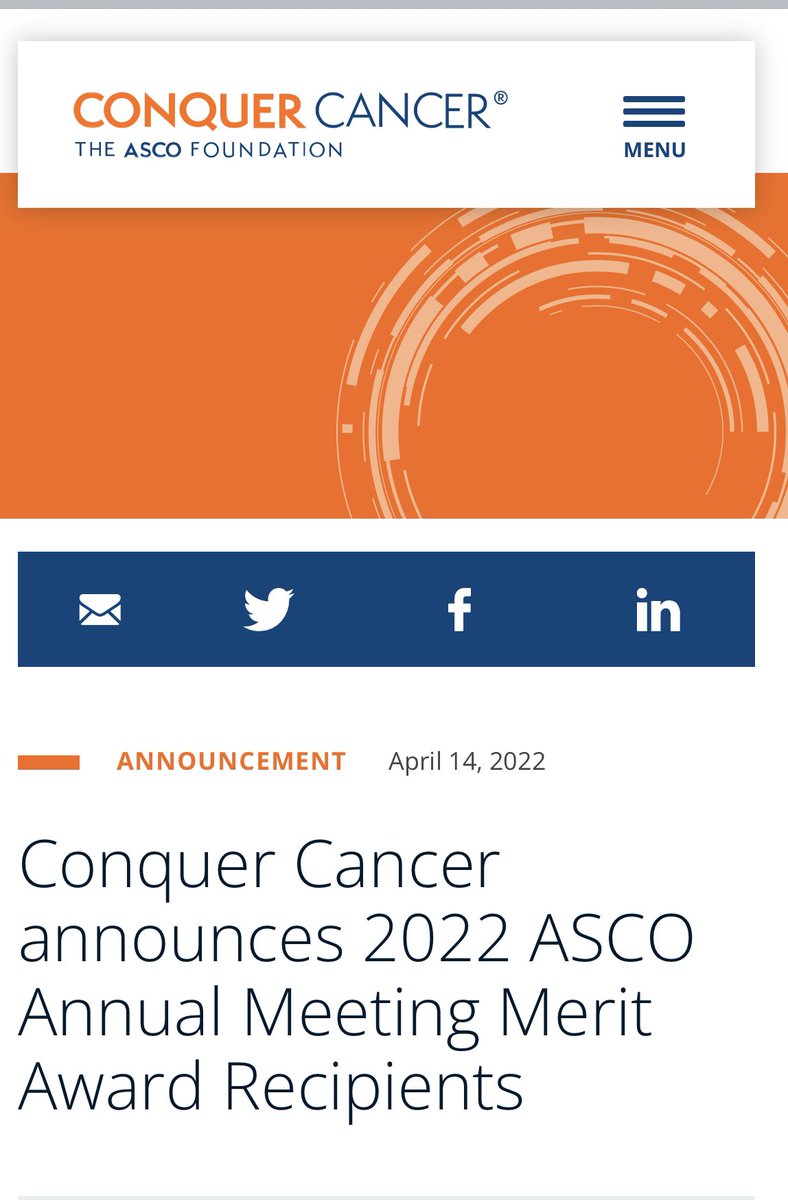 Honored to be among <a href="/ConquerCancerFd/">Conquer Cancer, the ASCO Foundation</a> <a href="/ASCO/">ASCO</a> Merit Award recipients! Thank you to my mentor <a href="/CarlosHFChan/">Carlos HF Chan MD PhD</a> and our collaborators at the #ORIEN cancer centers <a href="/UIowaCancer/">UI Holden Comprehensive Cancer Center</a> <a href="/IntMedatIowa/">Internal Medicine at Iowa</a> @IowaPSTP 

Looking forward to presenting our work on HRD in PDAC at #ASCO2022
