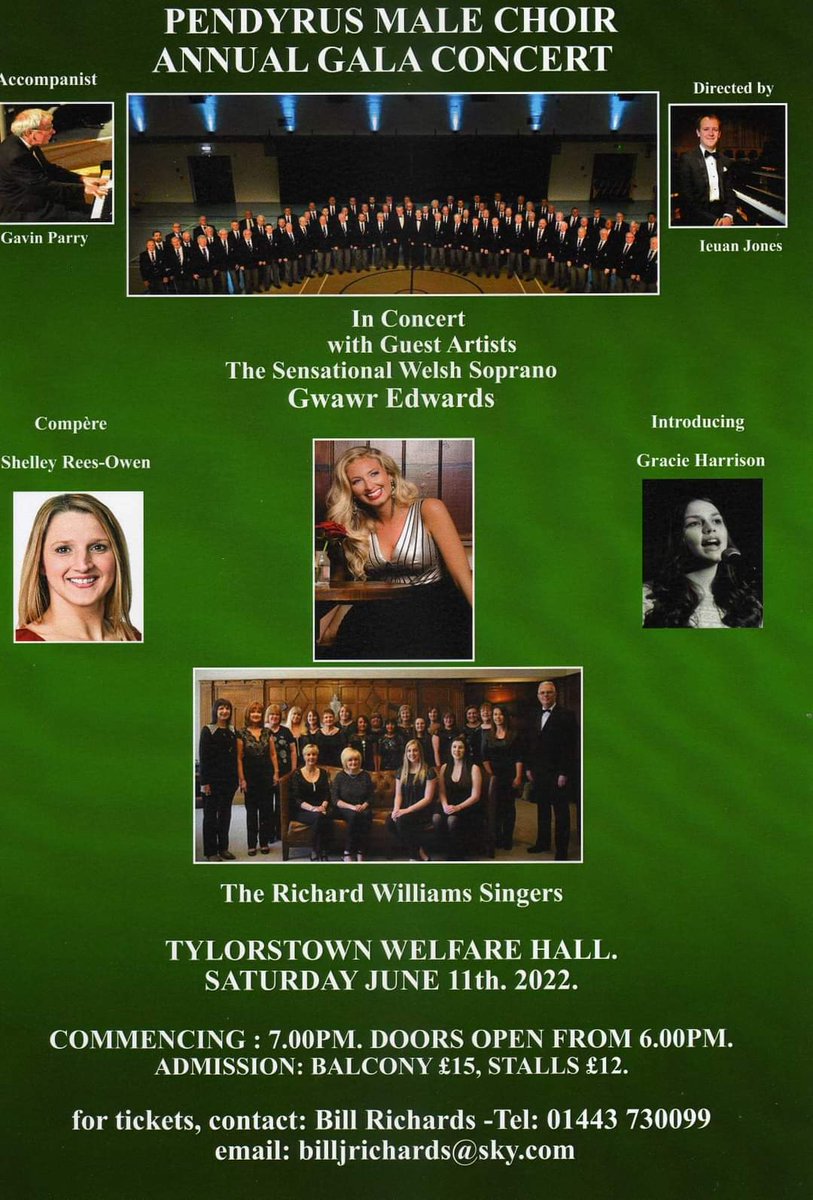 At last! Rescheduled from 2020, our next concert is as guests of <a href="/PendyrusChoir/">Pendyrus Male Choir</a> on Sat 11 June 2022 at Tylorstown Welfare Hall. Tickets available as shown. Sure to be great evening 🎶🎶🎶