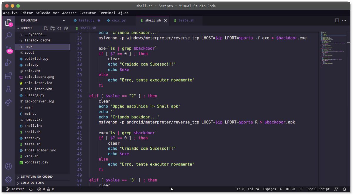 Vinnybrunn00's tweet image. Desevolvendo script em BashScript para criação automatizada de Payloads para Shell Reverse com 'msfvenom' do Metasploit Framework.
#BashScript
#MetasploitFramework