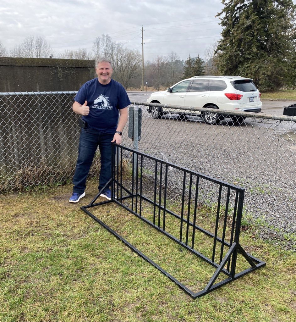 SMESBelleville's tweet photo. Thank you Manufacturing students from @csschargers for creating a bike rack for our student. Thank Mr. Smith for your leadership and expertise. #MustangPride #partnership #authenticproject #thankful https://t.co/BFaUeh5xAp