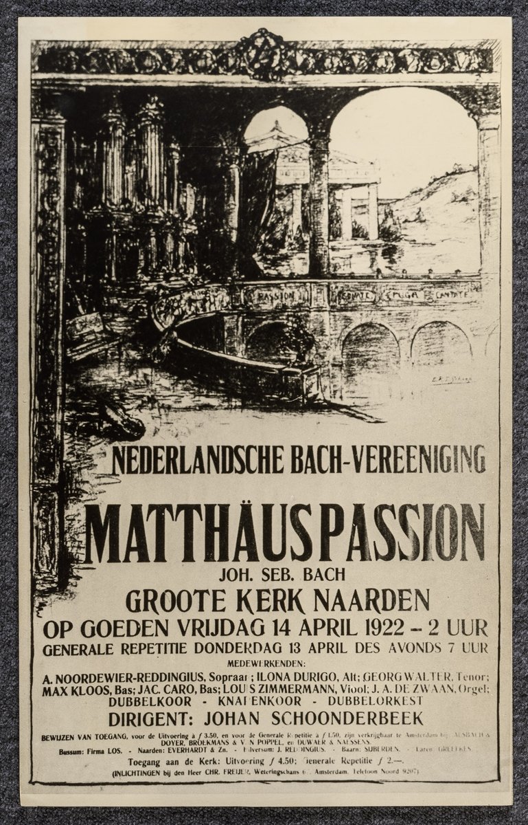 Vandaag, op Goede Vrijdag 2022, is het 100 jaar geleden dat de Nederlandse Bachvereniging de Matthäus-Passion voor het eerst uitvoerde in de Grote Kerk Naarden. Honderd jaar Matthäus-traditie.