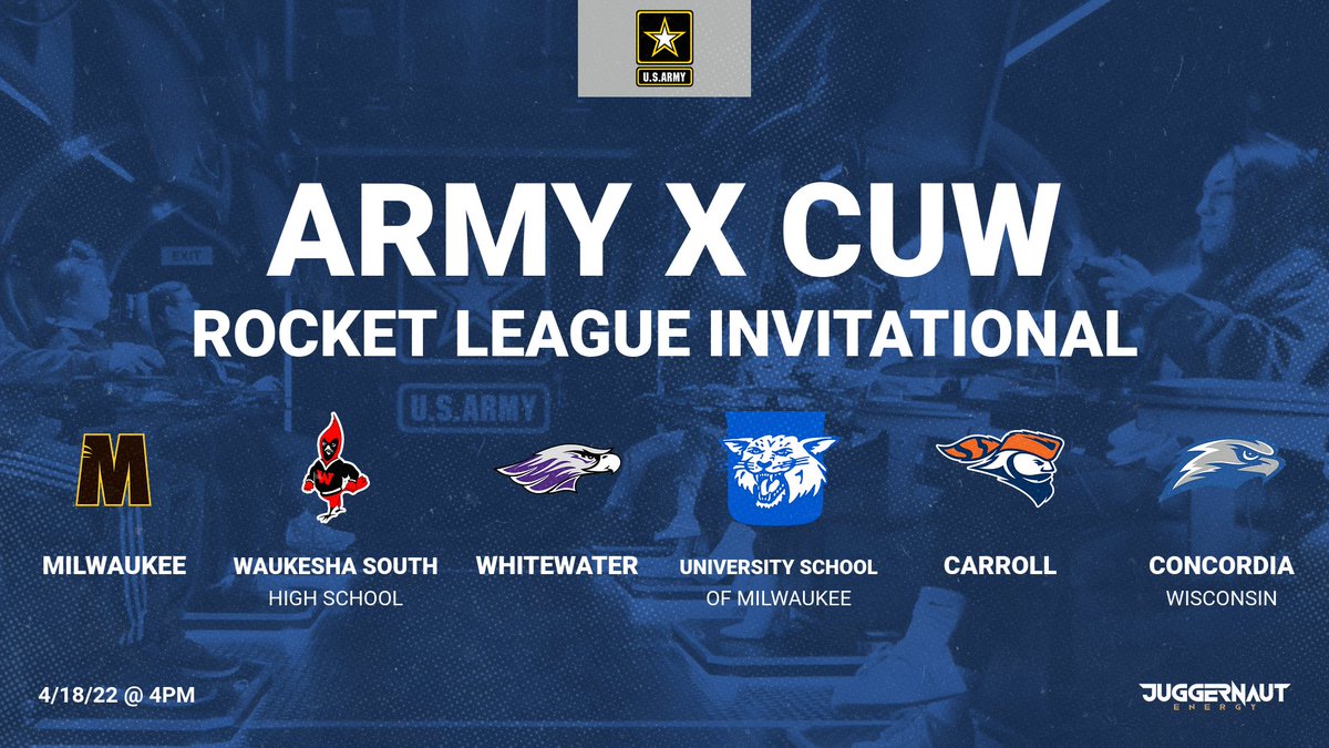 We are excited to announce all of the schools that will be participating in the Army x CUW Esports LAN Invitational!

Both lineups are stacked and features some of the top talent from <a href="/CollegeCoD/">College CoD</a> &amp; <a href="/WisCRL/">Wisconsin Collegiate Rocket League</a>!