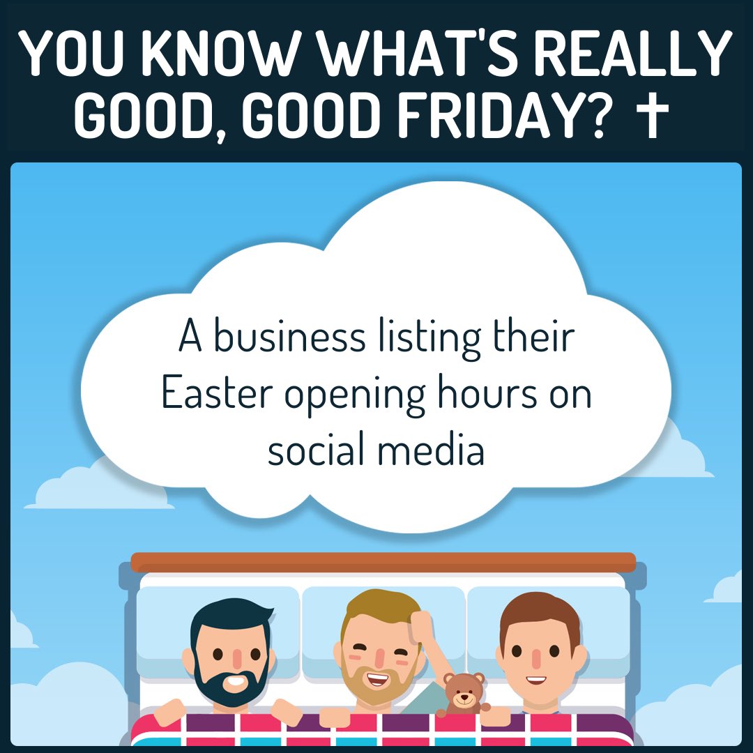 wtpatchwork's tweet photo. 👼 It's Really Good, Good Friday! 👍 You know what’s really good? A business listing their Easter opening hours on social media
BEST 3 REALLY GOODs in the comments will be read out in our next Patch recording.
#comedypodcast #auspod #australianpodcast #melbournecomedy #podcast https://t.co/t2QzJIBLzp